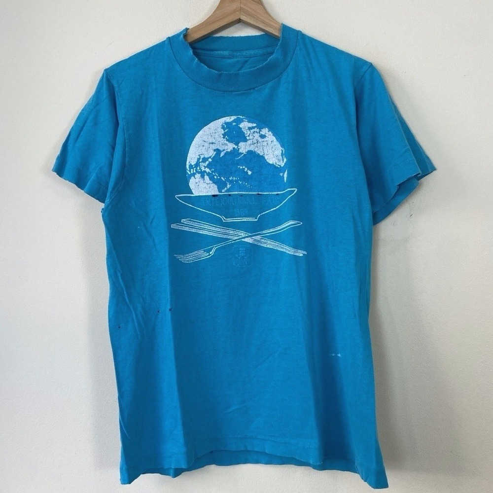Vintage 80's International Food Festival Snack Tee Shirt Distressed - Small